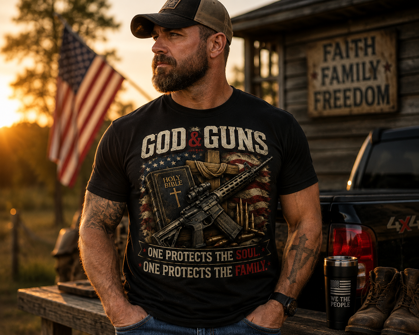 God & Guns | One Protects the Soul. One Protects the Family. T-Shirt