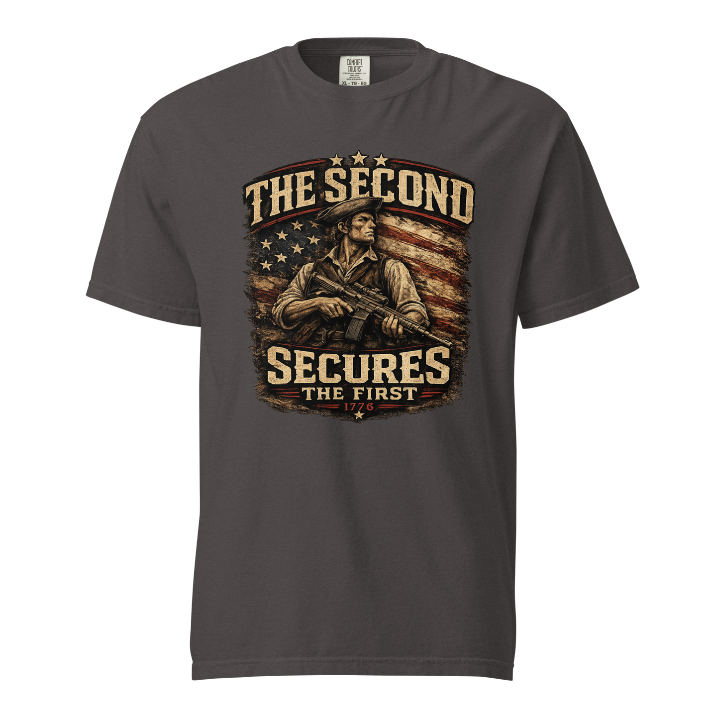 Graphite– front view with Revolutionary-era patriot and distressed American flag graphic