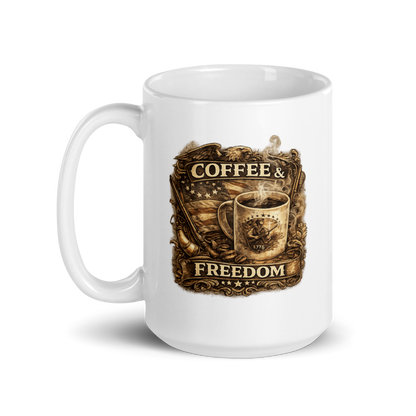 Coffee & Freedom | Patriotic Ceramic Coffee Mug | 15 oz American Heritage Mug