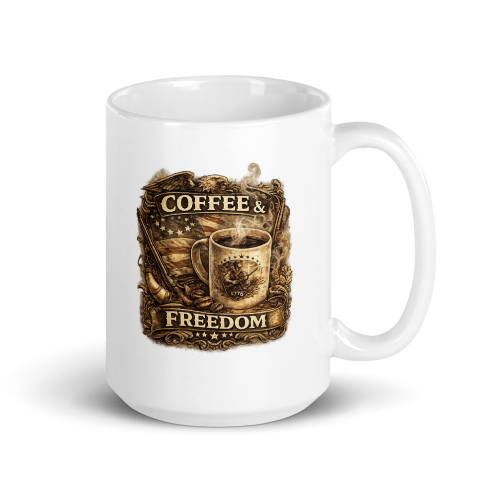 Coffee & Freedom | Patriotic Ceramic Coffee Mug | 15 oz American Heritage Mug