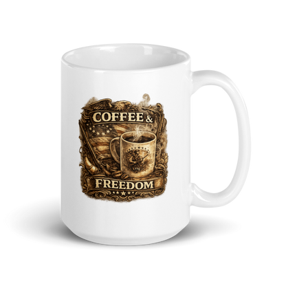 Coffee & Freedom | Patriotic Ceramic Coffee Mug | 15 oz American Heritage Mug